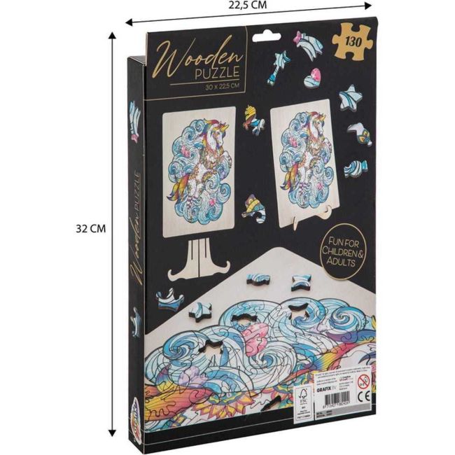Puzzle Lemn Unicorn, 130 piese, 30x22.5 cm Grafix GR400045 BBJGR400045_Initiala