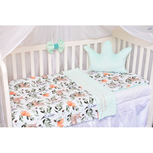Lenjerie 3 piese patut 120x60 cm model caprioare si plus verde menta PFCC6125