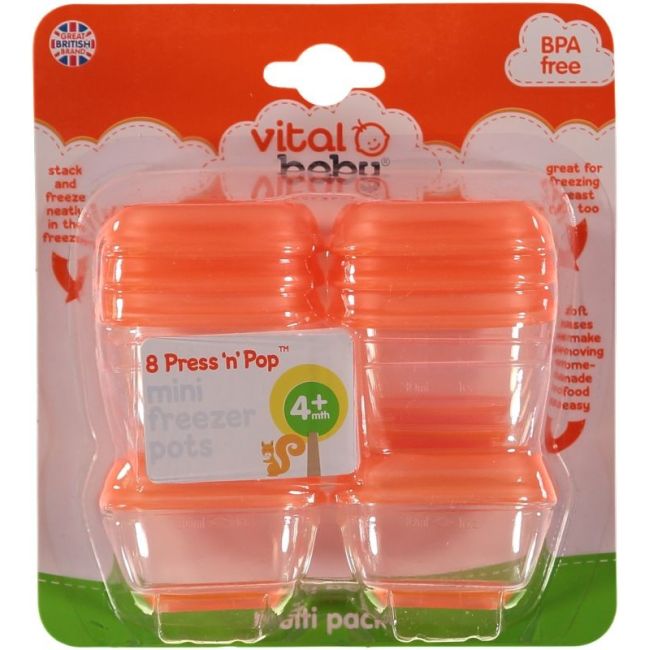 8 Recipiente mici pentru congelat Press 'n' Pop 4 luni+, 30 ml, Vital Baby OMDVB443010
