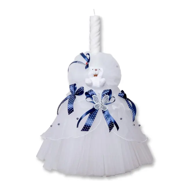 Lumanare pentru botez alb cu bleumarine - ICC501