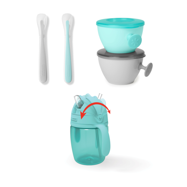 Skip Hop - Set de hranire Easy-Feed (sticla cu pai, 2 lingurite si 2 boluri ergonomice) BSAFE9K212910