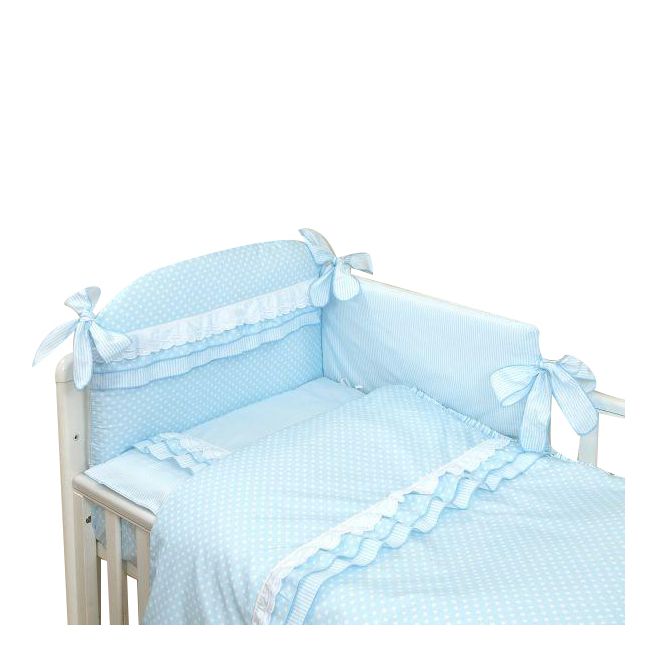 Amy - Lenjerie 3 Piese Cu Protectie Laterala Baby Chic Din Bumbac, 120x60 Cm, Blue Pjb67370