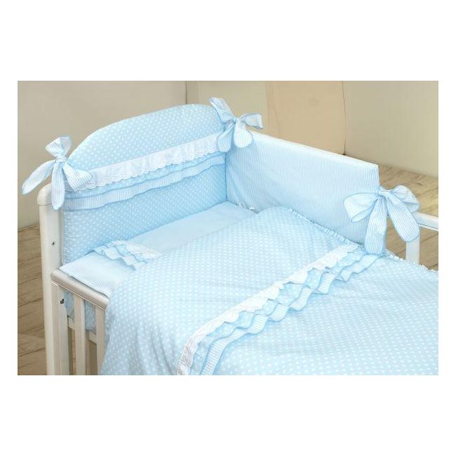 Amy - Lenjerie 3 Piese Cu Protectie Laterala Baby Chic Din Bumbac, 120x60 Cm, Blue Pjb67370