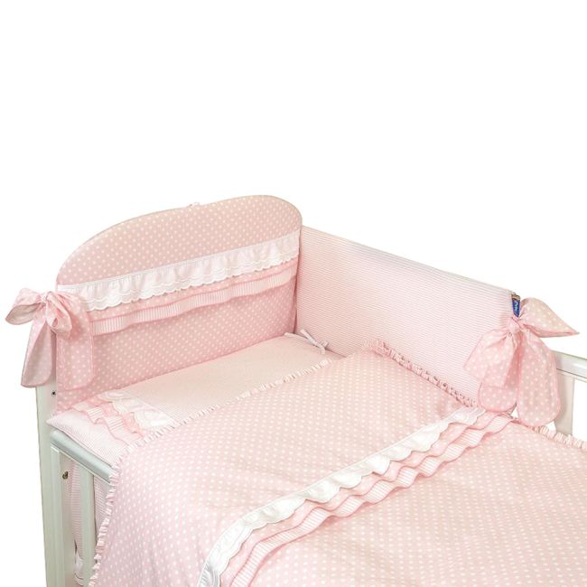 Amy - Lenjerie 3 Piese Cu Protectie Laterala Baby Chic Din Bumbac, 120x60 Cm, Roz Pjb67371