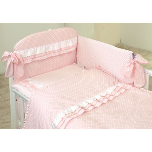 Amy - Lenjerie 3 Piese Cu Protectie Laterala Baby Chic Din Bumbac, 120x60 Cm, Roz Pjb67371