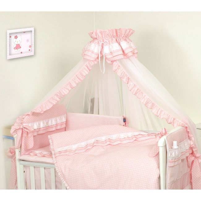 Amy - Lenjerie 3 Piese Cu Protectie Laterala Baby Chic Din Bumbac, 120x60 Cm, Roz Pjb67371