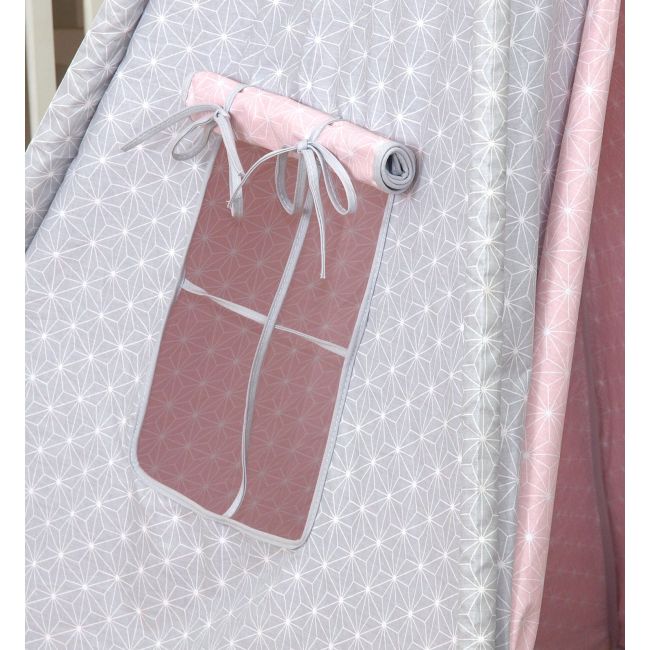 Cort De Joaca Stars Reversibil, Cu Saltea Impermeabila Inclusa, Indian Teepee Din Bumbac, Roz Gri Pjb63046