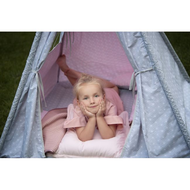 Cort De Joaca Stars Reversibil, Cu Saltea Impermeabila Inclusa, Indian Teepee Din Bumbac, Roz Gri Pjb63046