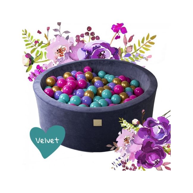 Piscina Uscata 250 Bile 7 Cm Meowbaby  , Auriu, Roz Inchis, Violet Si Turcoaz, Flower Set, 90x30 Cm, Catifea Blue Pjbb001011
