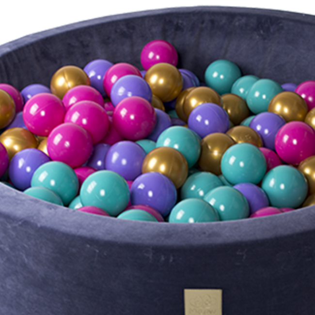Piscina Uscata 250 Bile 7 Cm Meowbaby  , Auriu, Roz Inchis, Violet Si Turcoaz, Flower Set, 90x30 Cm, Catifea Blue Pjbb001011