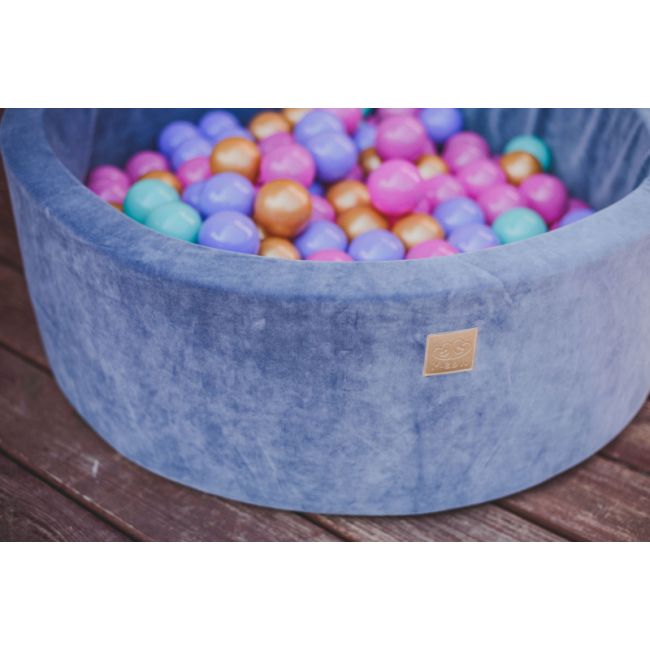 Piscina Uscata 250 Bile 7 Cm Meowbaby  , Auriu, Roz Inchis, Violet Si Turcoaz, Flower Set, 90x30 Cm, Catifea Blue Pjbb001011