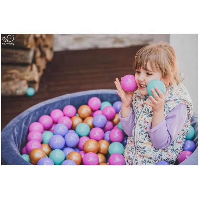 Piscina Uscata 250 Bile 7 Cm Meowbaby  , Auriu, Roz Inchis, Violet Si Turcoaz, Flower Set, 90x30 Cm, Catifea Blue Pjbb001011
