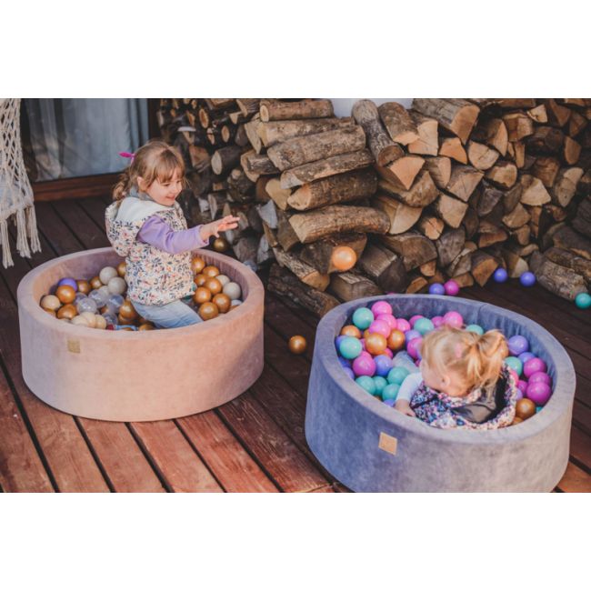 Piscina Uscata 250 Bile 7 Cm Meowbaby  , Auriu, Roz Inchis, Violet Si Turcoaz, Flower Set, 90x30 Cm, Catifea Blue Pjbb001011