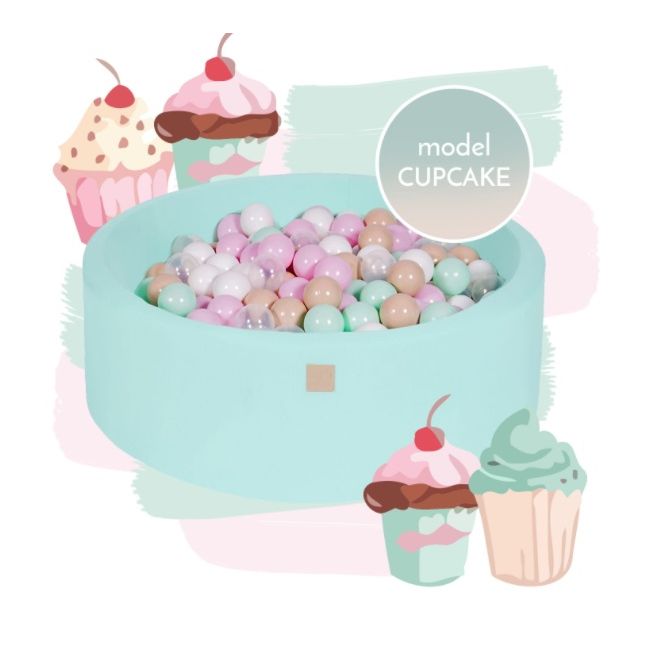 Piscina Uscata Cu 250 De Bile (alb, Mint, Bej, Roz Pastel, Transparent) Meowbaby  , Cupcake, 90x30 Cm, Mint Pjbb001006
