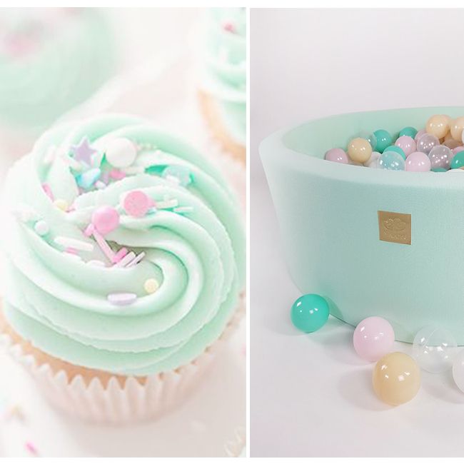 Piscina Uscata Cu 250 De Bile (alb, Mint, Bej, Roz Pastel, Transparent) Meowbaby  , Cupcake, 90x30 Cm, Mint Pjbb001006
