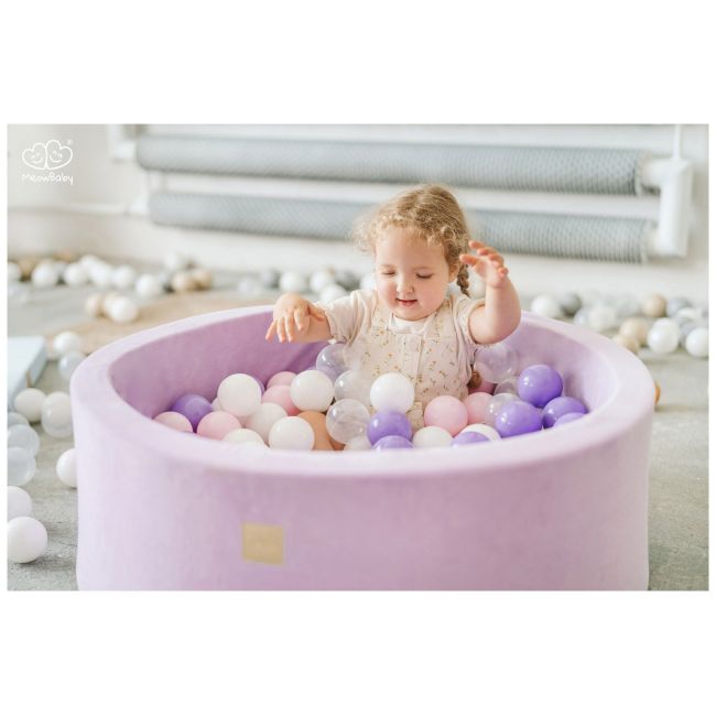 Piscina Uscata Cu 250 De Bile (alb Perlat, Alb, Lila) Meowbaby  , Lavanda, 90x30 Cm, Catifea Lila Pjbb001026