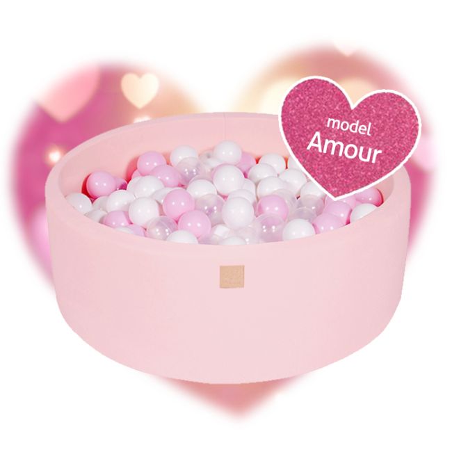 Piscina Uscata Cu 250 De Bile (alb Perlat, Transparent, Roz Pastel) Meowbaby  , Amour, 90x30 Cm, Roz Deschis Pjbb001020