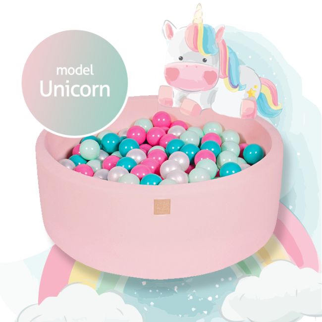 Piscina Uscata Cu 250 De Bile (alb Perlat, Turcoaz, Roz Pastel, Mint) Meowbaby  , Unicorn, 90x30 Cm, Roz Deschis Pjbb001018
