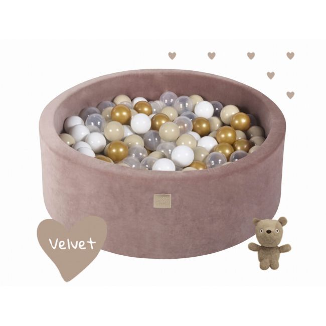 Piscina Uscata Cu 250 De Bile (auriu, Alb, Transparent, Bej ) Meowbaby  , Teddy Bear, 90x30 Cm, Catifea Bej Pjbb001009