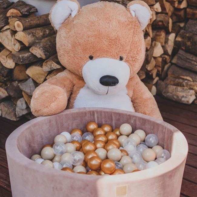 Piscina Uscata Cu 250 De Bile (auriu, Alb, Transparent, Bej ) Meowbaby  , Teddy Bear, 90x30 Cm, Catifea Bej Pjbb001009