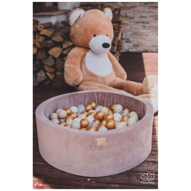 Piscina Uscata Cu 250 De Bile (auriu, Alb, Transparent, Bej ) Meowbaby  , Teddy Bear, 90x30 Cm, Catifea Bej Pjbb001009
