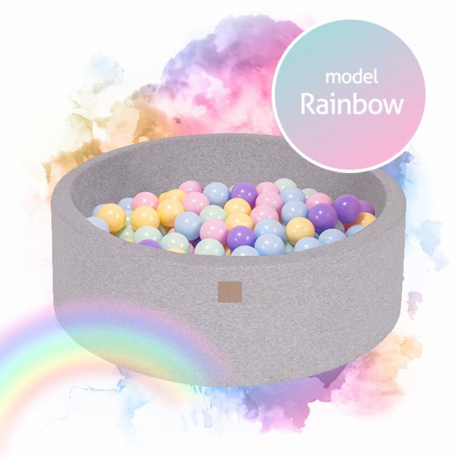 Piscina Uscata Cu 250 De Bile (babyblue, Mint, Pastel Roz, Lila) Meowbaby  , Rainbow, 90x30 Cm, Gri Deschis Pjbb001027