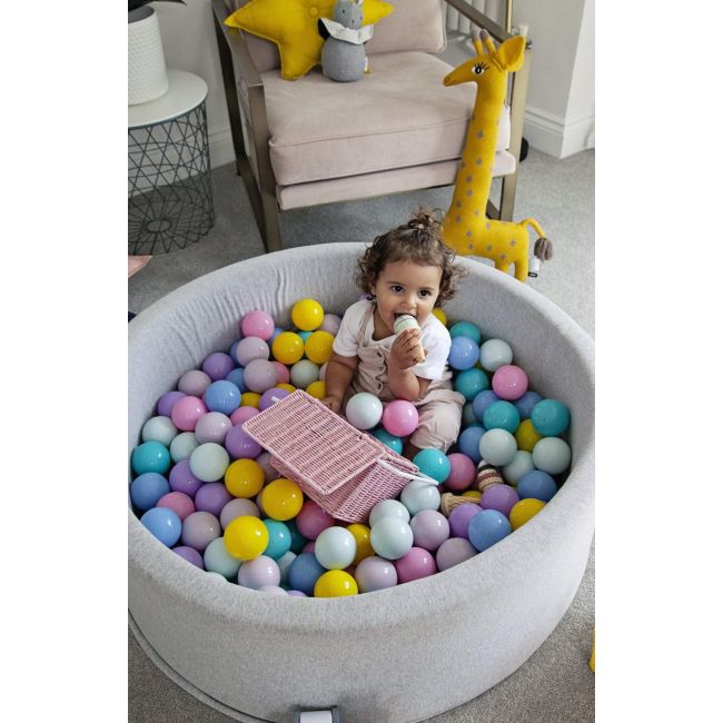 Piscina Uscata Cu 250 De Bile (babyblue, Mint, Pastel Roz, Lila) Meowbaby  , Rainbow, 90x30 Cm, Gri Deschis Pjbb001027