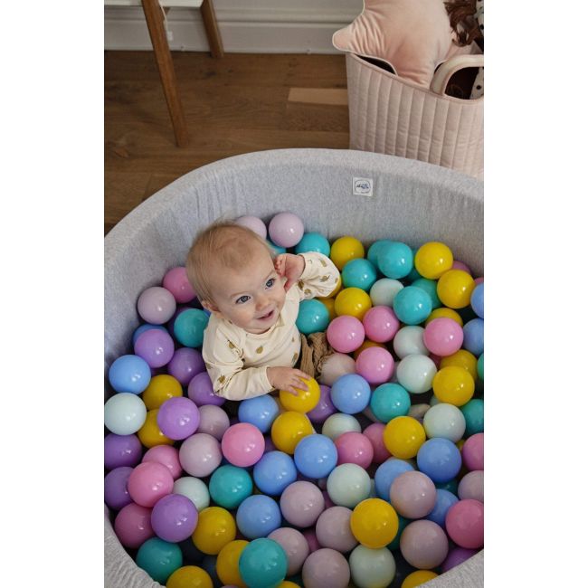Piscina Uscata Cu 250 De Bile (babyblue, Mint, Pastel Roz, Lila) Meowbaby  , Rainbow, 90x30 Cm, Gri Deschis Pjbb001027