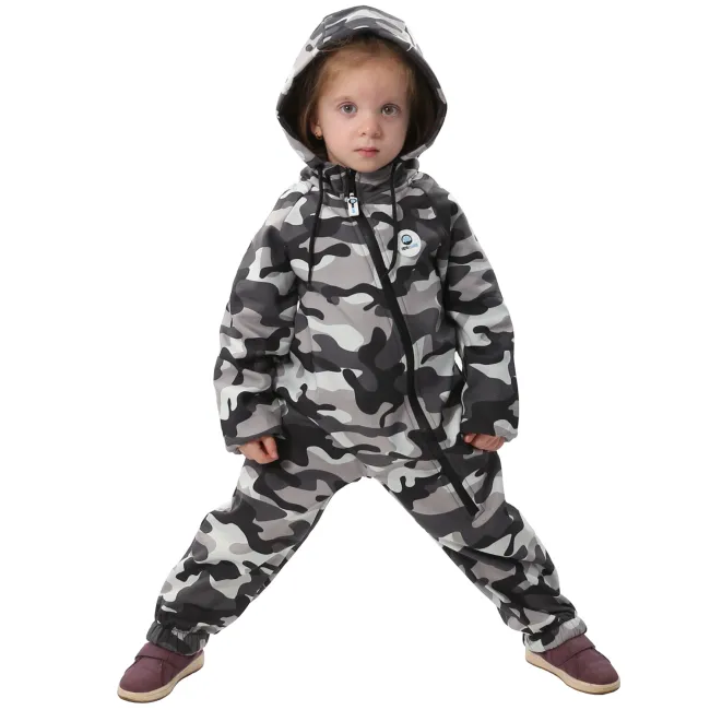 Salopeta impermeabila pentru copii Kidscare, cu protectie la vant si apa cu imprimeu Camuflaj - marime 110 SUPKCSI502_Camuflaj-110