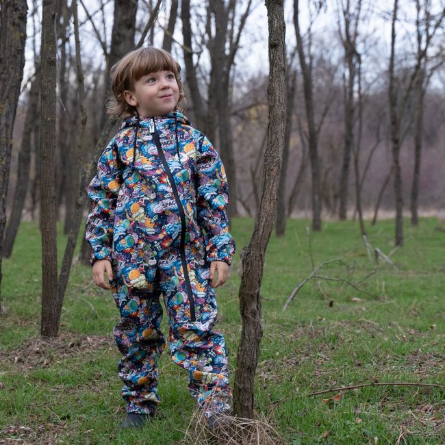 Salopeta impermeabila pentru copii Kidscare, cu protectie la vant si apa cu imprimeu Cosmos - marime 122 SUPKCSI504_Cosmos-122