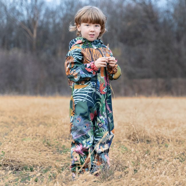 Salopeta impermeabila pentru copii Kidscare, cu protectie la vant si apa cu imprimeu Jungla - marime 116 SUPKCSI509_Jungla-116