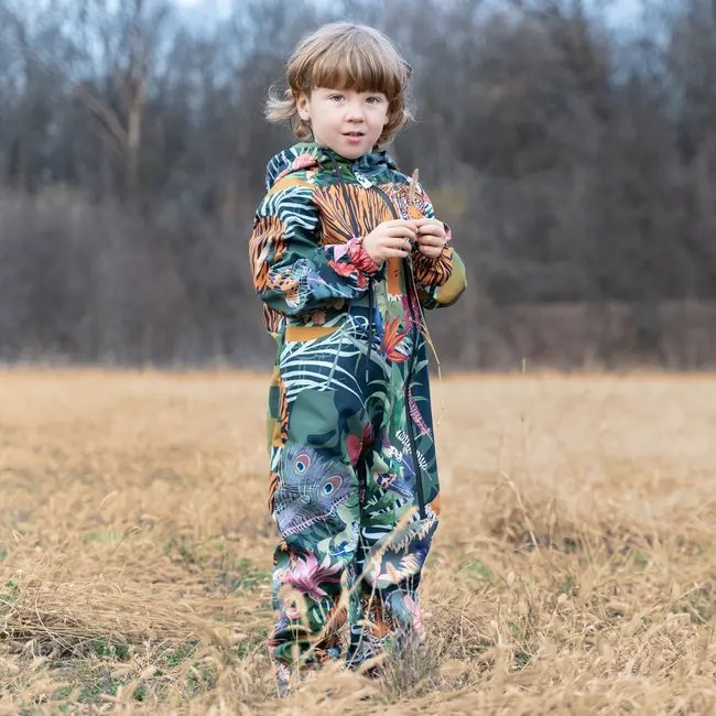 Salopeta impermeabila pentru copii Kidscare, cu protectie la vant si apa cu imprimeu Jungla - marime 92 SUPKCSI509_Jungla-92