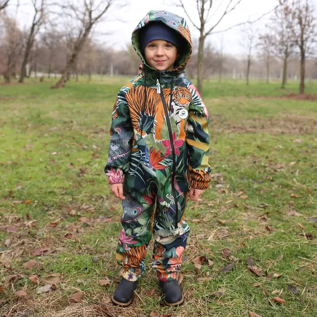 Salopeta impermeabila pentru copii Kidscare, cu protectie la vant si apa cu imprimeu Jungla - marime 92 SUPKCSI509_Jungla-92