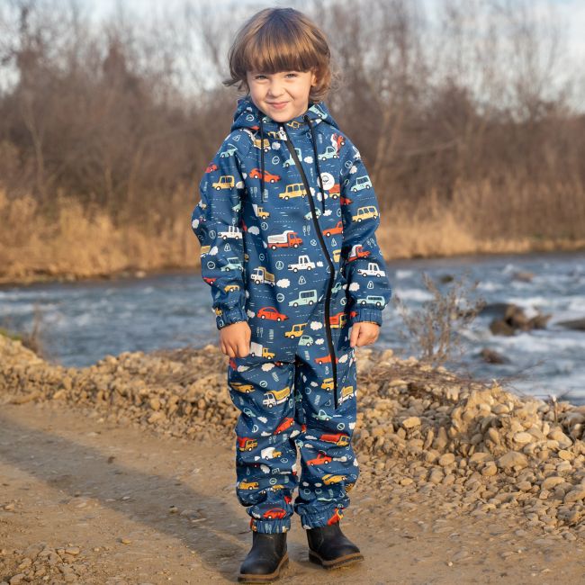 Salopeta impermeabila pentru copii Kidscare, cu protectie la vant si apa cu imprimeu Masini - marime 98 SUPKCSI508_Masini-98