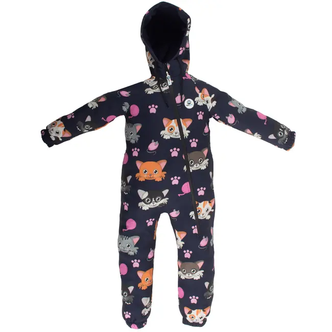 Salopeta impermeabila pentru copii Kidscare, cu protectie la vant si apa cu imprimeu Pisicute - marime 110 SUPKCSI503_Pisicute-110
