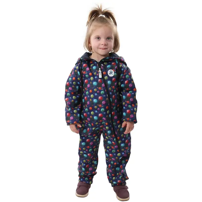 Salopeta impermeabila pentru copii Kidscare, cu protectie la vant si apa cu imprimeu Planete - marime 86 SUPKCSI506_Planete-86