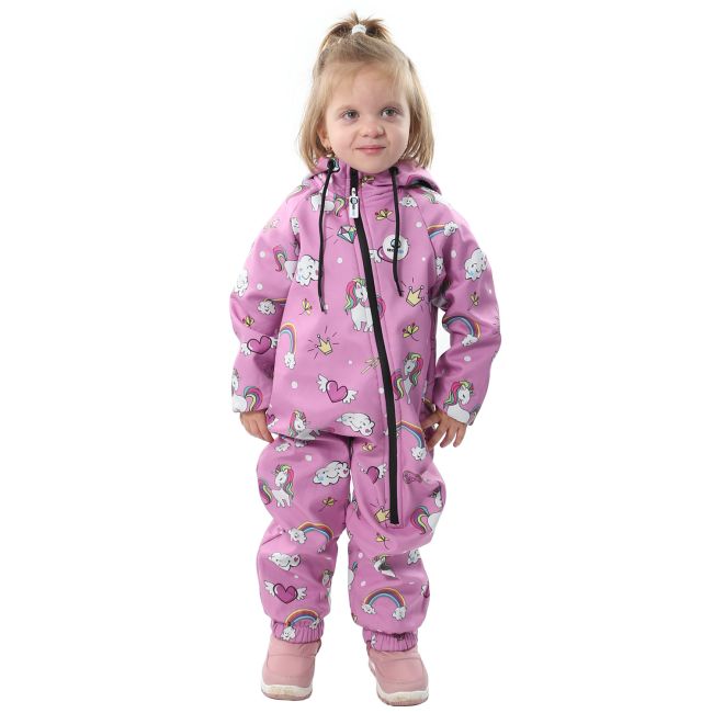 Salopeta impermeabila pentru copii Kidscare, cu protectie la vant si apa cu imprimeu Unicorni - marime 92 SUPKCSI512_Unicorni-92