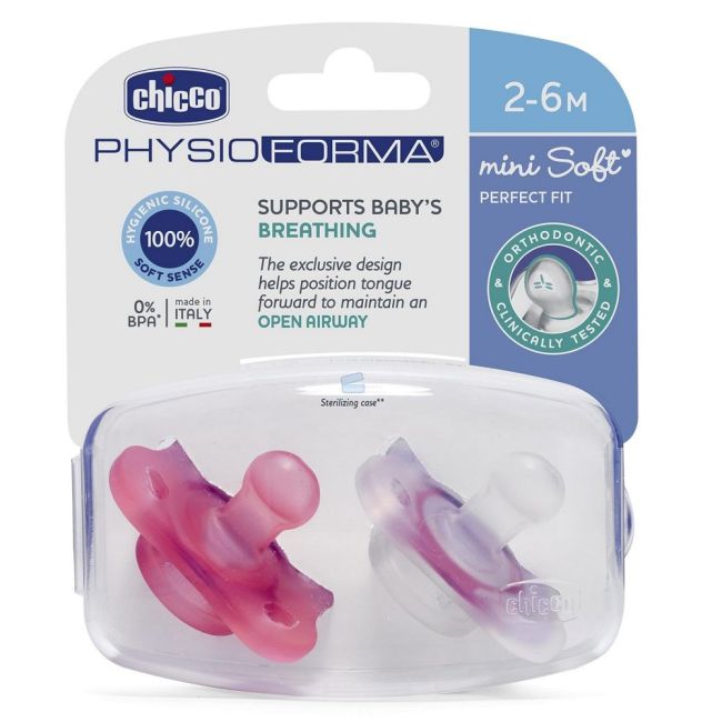 Suzeta silicon Chicco PhysioForma MiniSoft, fata, 2buc, 2-6luni+ CHC7323111-7_GIRL
