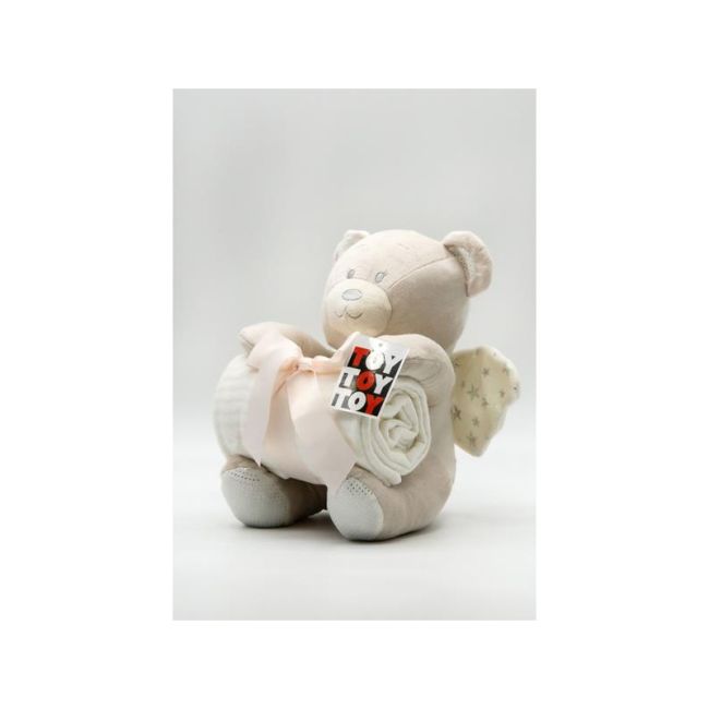 Paturica pufoasa cu jucarie TOY Urs bej, 26cm  Hausmann KRS1063864