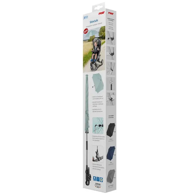 Umbreluta de soare ajustabila cu protectie solara UV 50+, pentru carucior bebelusi, menta, Reer ShineSafe Mint 84173