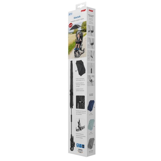 Umbreluta de soare ajustabila cu protectie solara UV 50+, pentru carucior bebelusi, neagra, Reer ShineSafe Black 84151