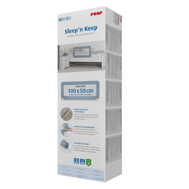 Bariera protectie anticadere pat copii, lungime 100 cm, albastru-gri, Reer Sleep'n Keep 45101