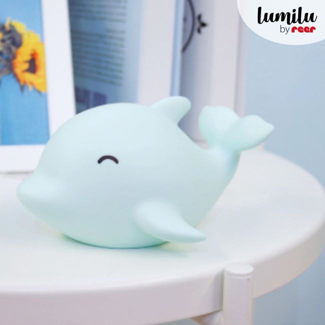 Lampa de veghe cu LED, cu oprire cronometrata, forma delfin, albastra, Lumilu Sea Life Dolphin, Reer 52293