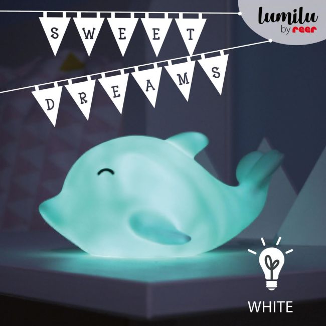 Lampa de veghe cu LED, cu oprire cronometrata, forma delfin, albastra, Lumilu Sea Life Dolphin, Reer 52293