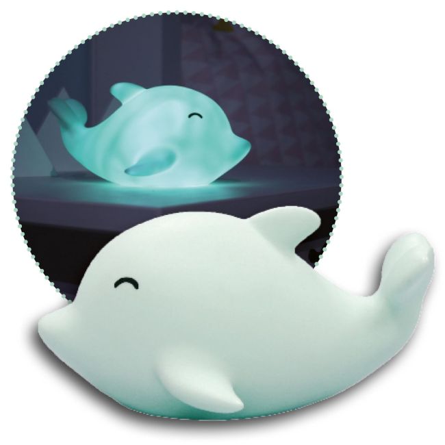 Lampa de veghe cu LED, cu oprire cronometrata, forma delfin, albastra, Lumilu Sea Life Dolphin, Reer 52293