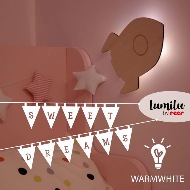 Lampa de veghe de perete, cu led, lumina reglabila si oprire cronometrata, forma racheta, Lumilu Silhouette Rocket, Reer 52157