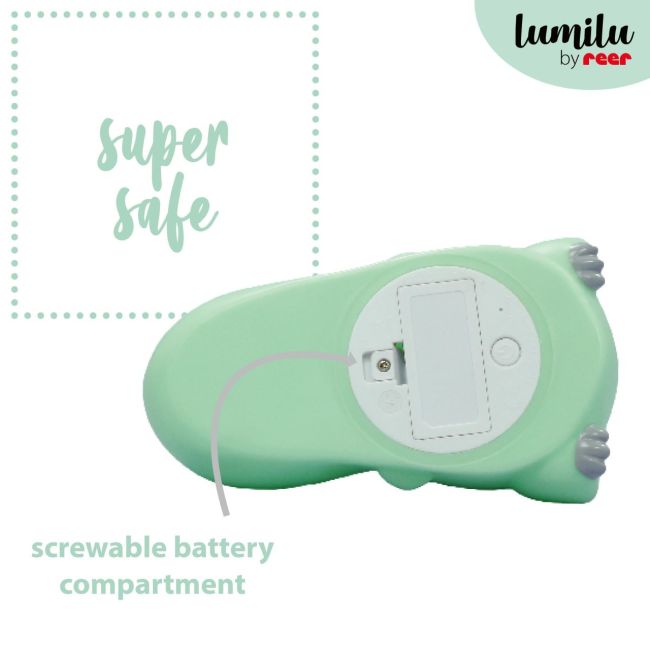 Lampa de veghe si veioza cu LED, lumina reglabila si oprire cronometrata, forma dinozaur, turcoaz, Lumilu Lazy Friends Dino, Reer 52223
