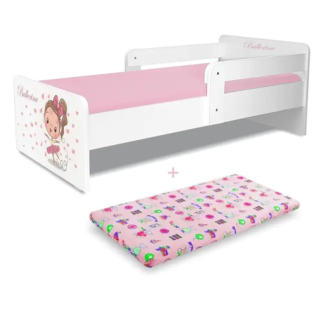 Pat copii Balerina P2 2-12 ani cu 2 protectii laterale detasabile si saltea SafeNest cu lana inclusa - PC-P-MK-BAL-P2-80