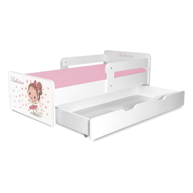 Pat copii Balerina P2 2-12 ani cu sertar si 2 protectii laterale detasabile - PC-P-SRT-BAL-P2-80
