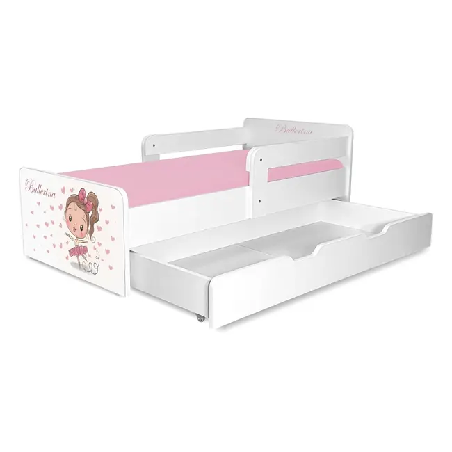 Pat copii Balerina P2 2-12 ani cu sertar si 2 protectii laterale detasabile - PC-P-SRT-BAL-P2-80